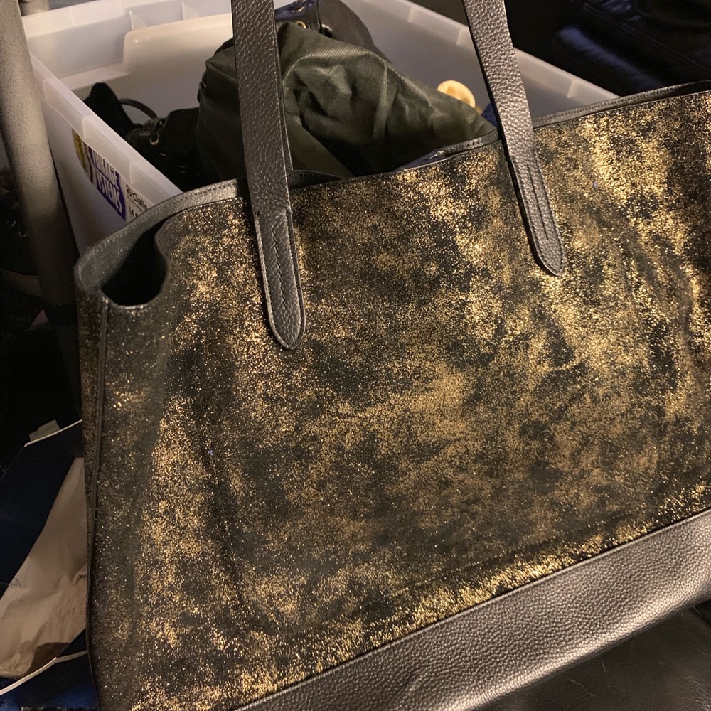 Suedes Leather Black and Gold Cole Haan Tote